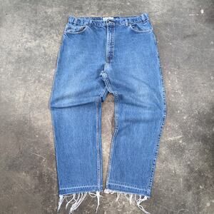 Vintage Levi's Baggy Crop Jeans Mens 40 Blue Raw Hem Loose Relaxed 90s